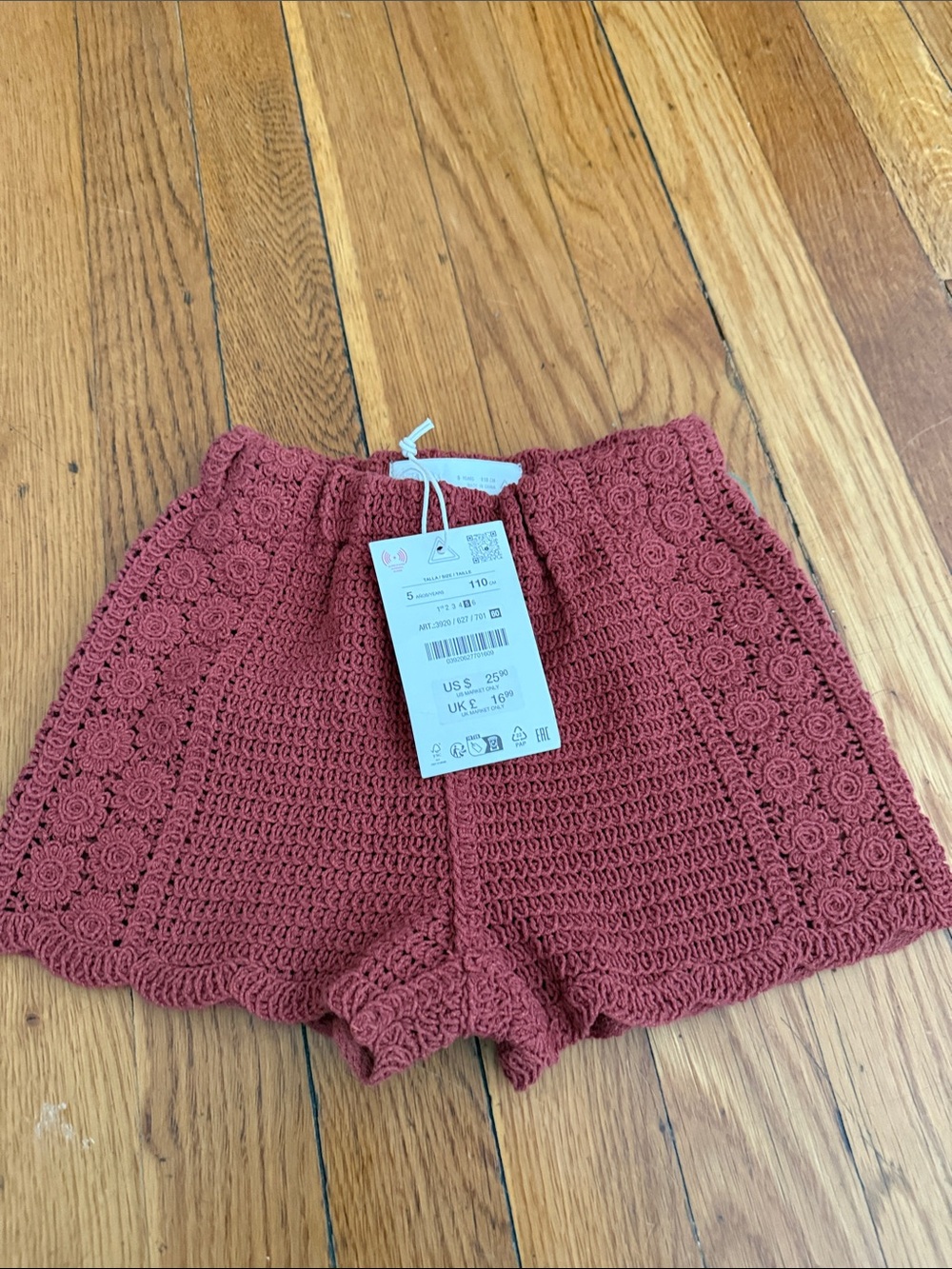 NWT Zara kids rust Crochet baby girl Shorts size 5
